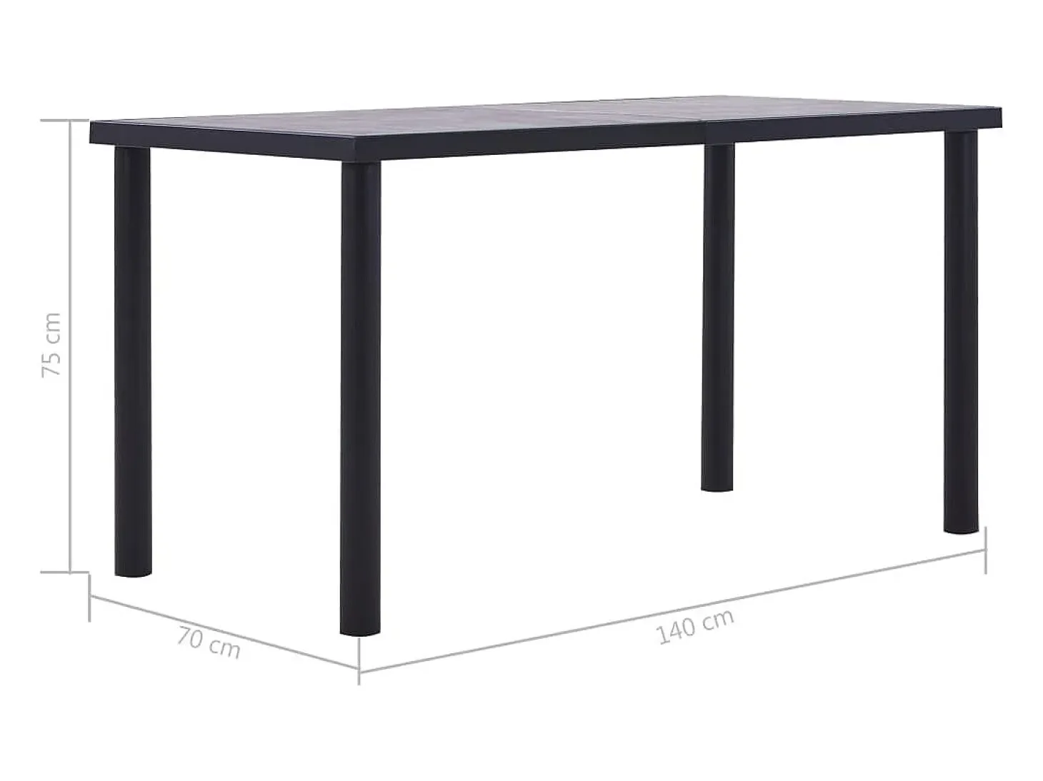 Mesa de comedor de MDF negro y gris hormigón 140x70x75 cm
