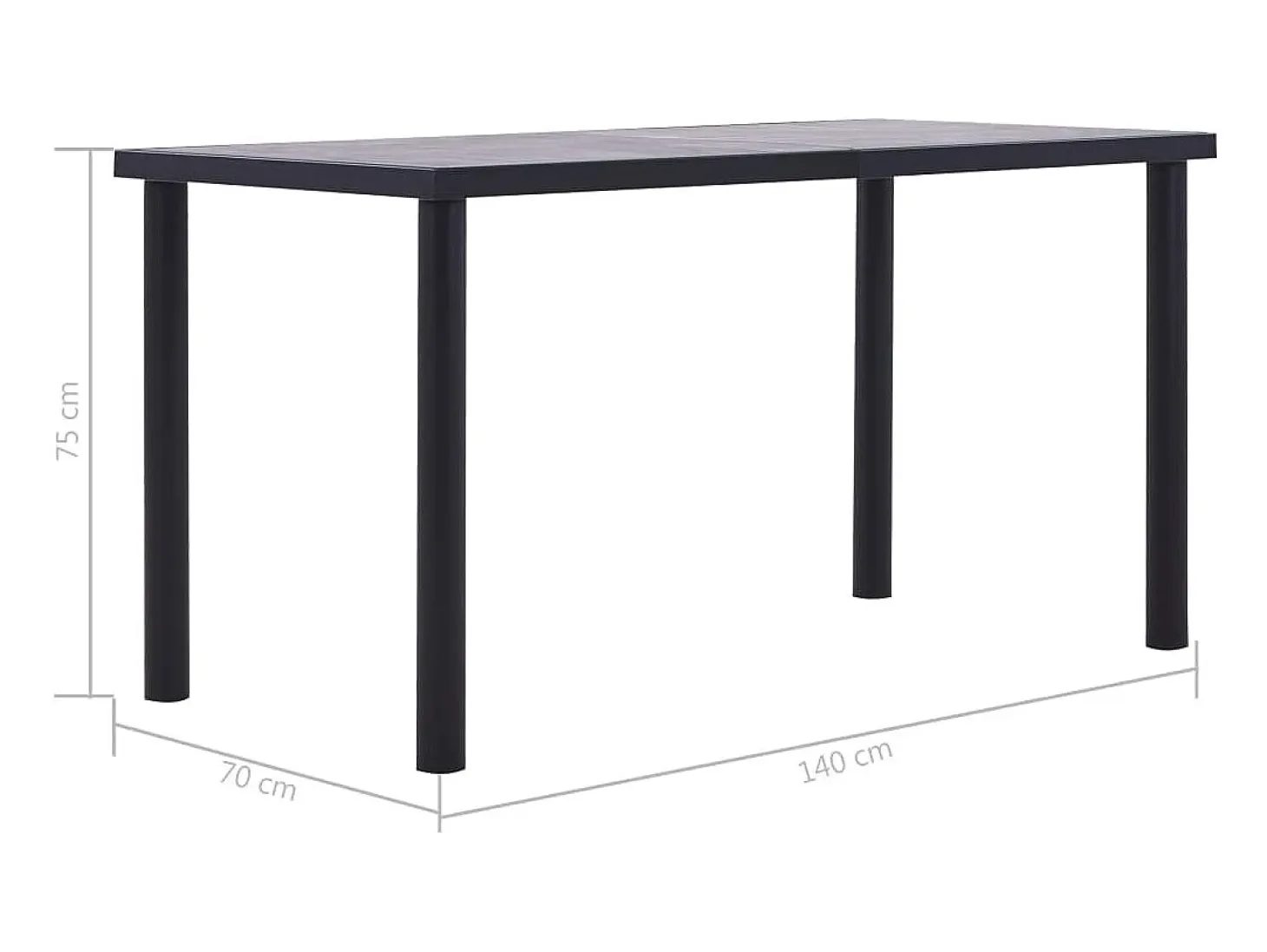 Mesa de comedor de MDF negro y gris hormigón 140x70x75 cm ES423205