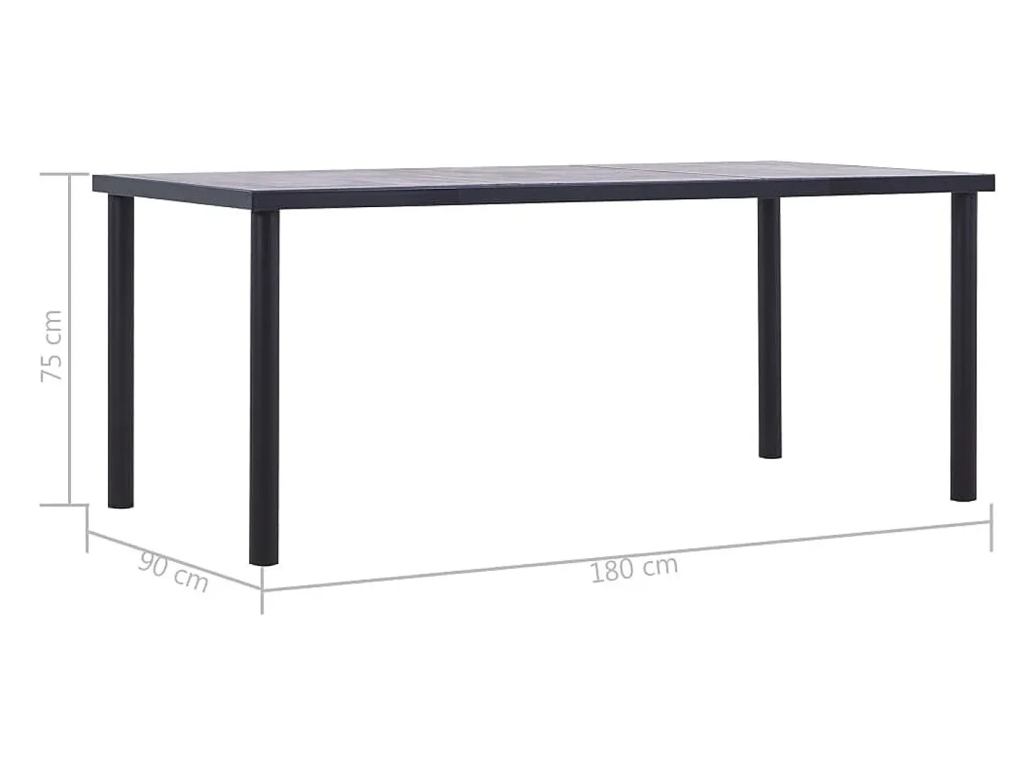 Mesa de comedor de MDF negro y gris hormigón 180x90x75 cm ES139426