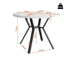 Mesa de comedor de mármol - 100 x 100 x 75 cm - con soporte de metal negro - MDF + Acero - negro + blanco