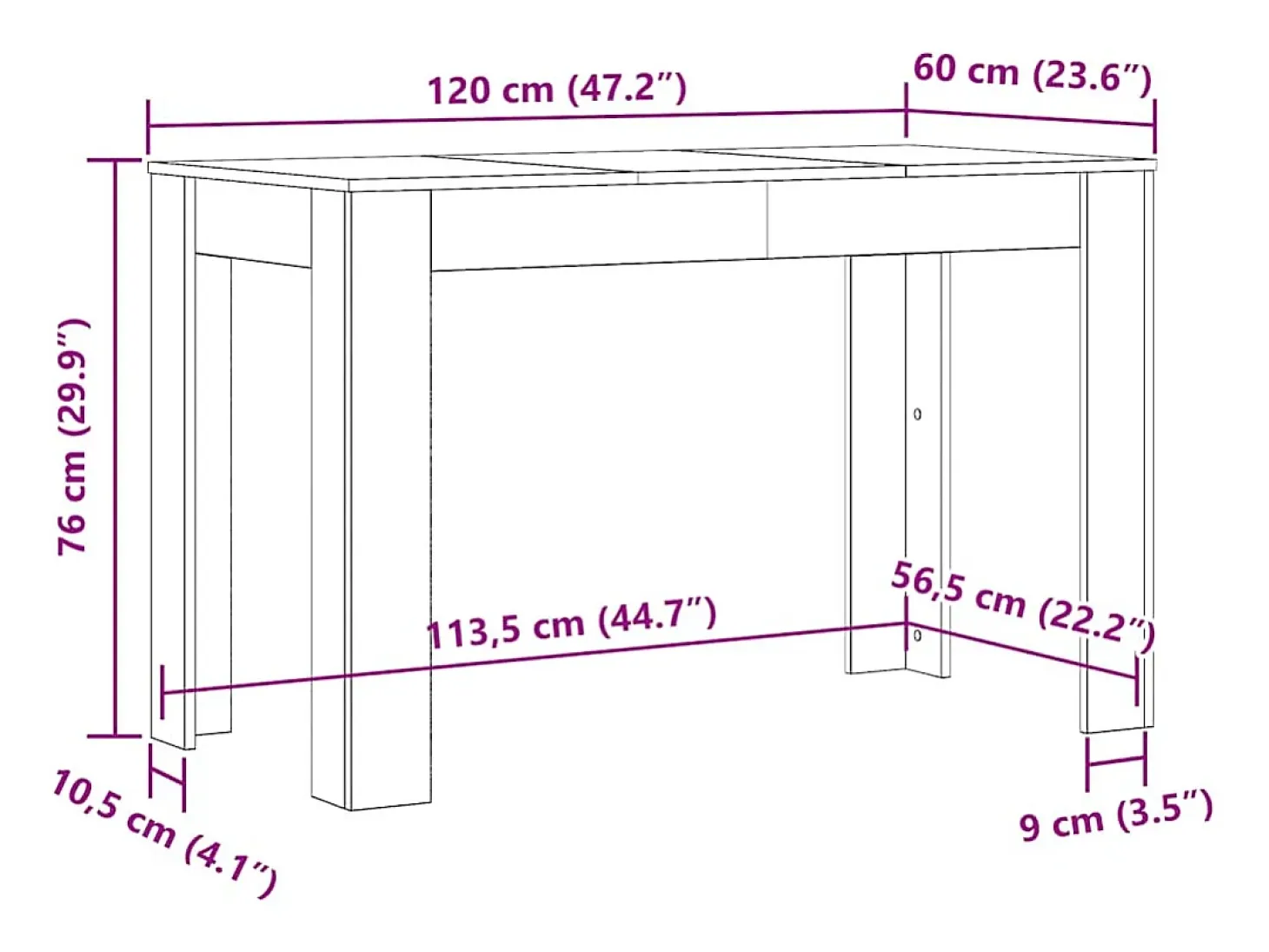 Mesa de comedor de roble ahumado 120x60x76 cm madera de ingeniería