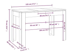 Mesa de comedor de roble ahumado 120x60x76 cm madera de ingeniería