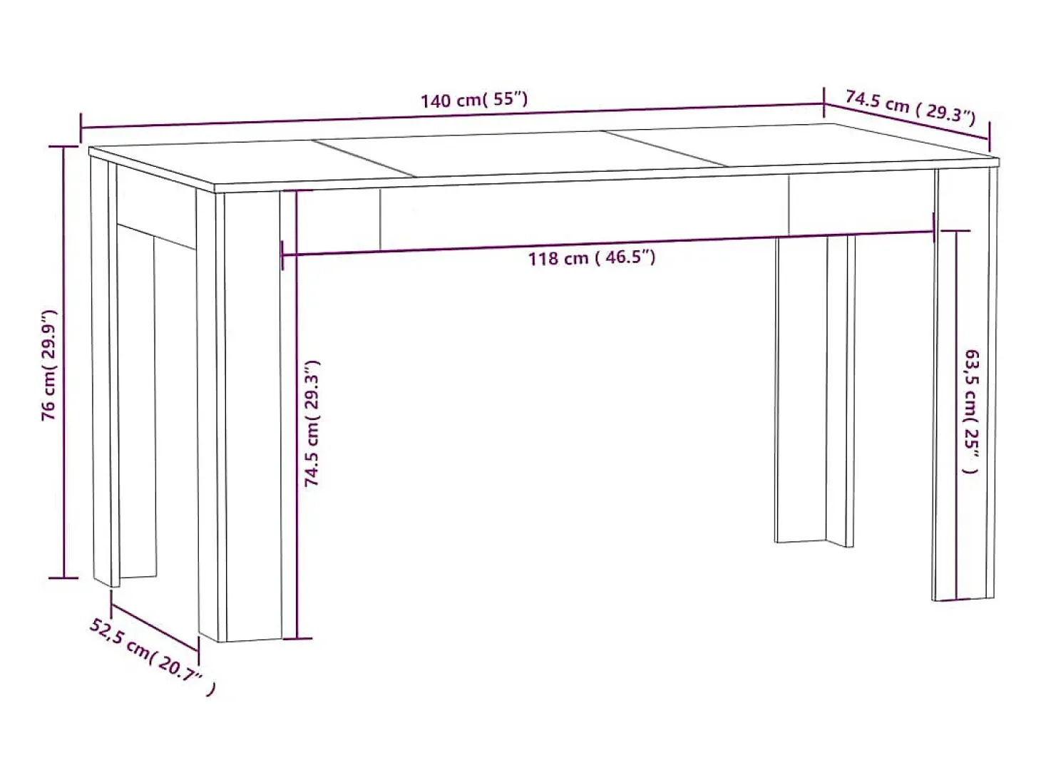 Mesa de comedor de roble ahumado 140x74,5x76 cm madera de ingeniería