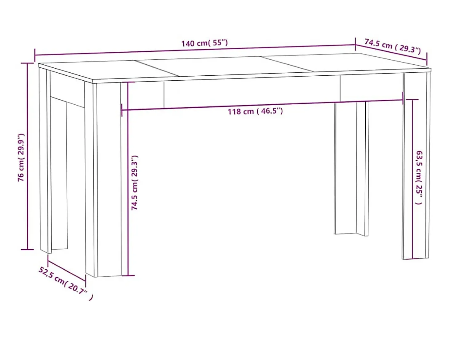Mesa de comedor de roble ahumado 140x74,5x76 cm madera de ingeniería