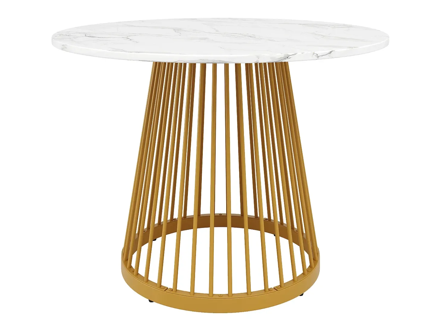 Mesa de comedor de salón 80x80x76 cm, redonda con tablero de MDF de mármol y patas de metal dorado