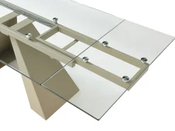 Mesa de comedor de vidrio templado y metal beige - Transparente - LOZIPA