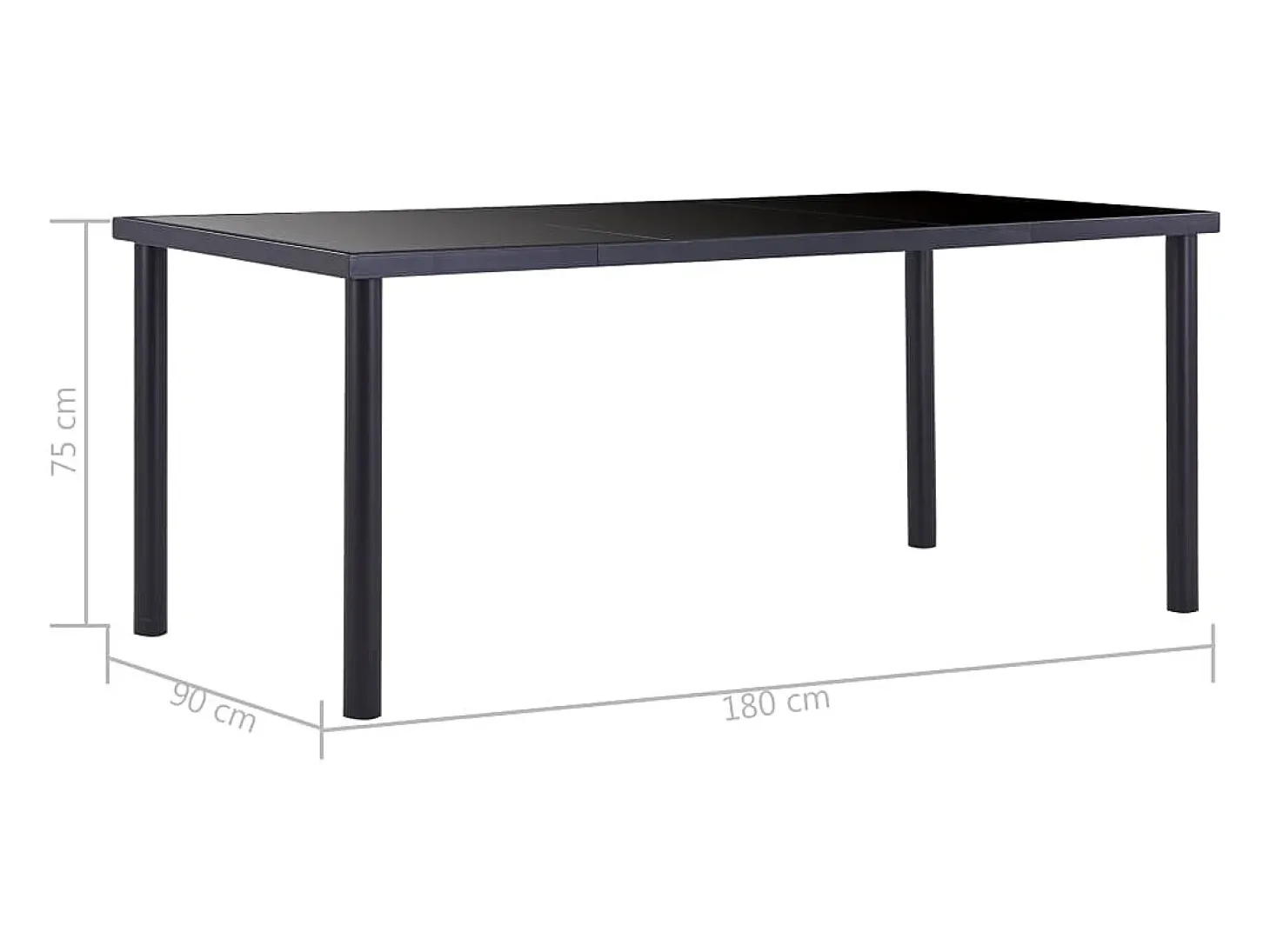 Mesa de comedor de vidrio templado negro 180x90x75 cm