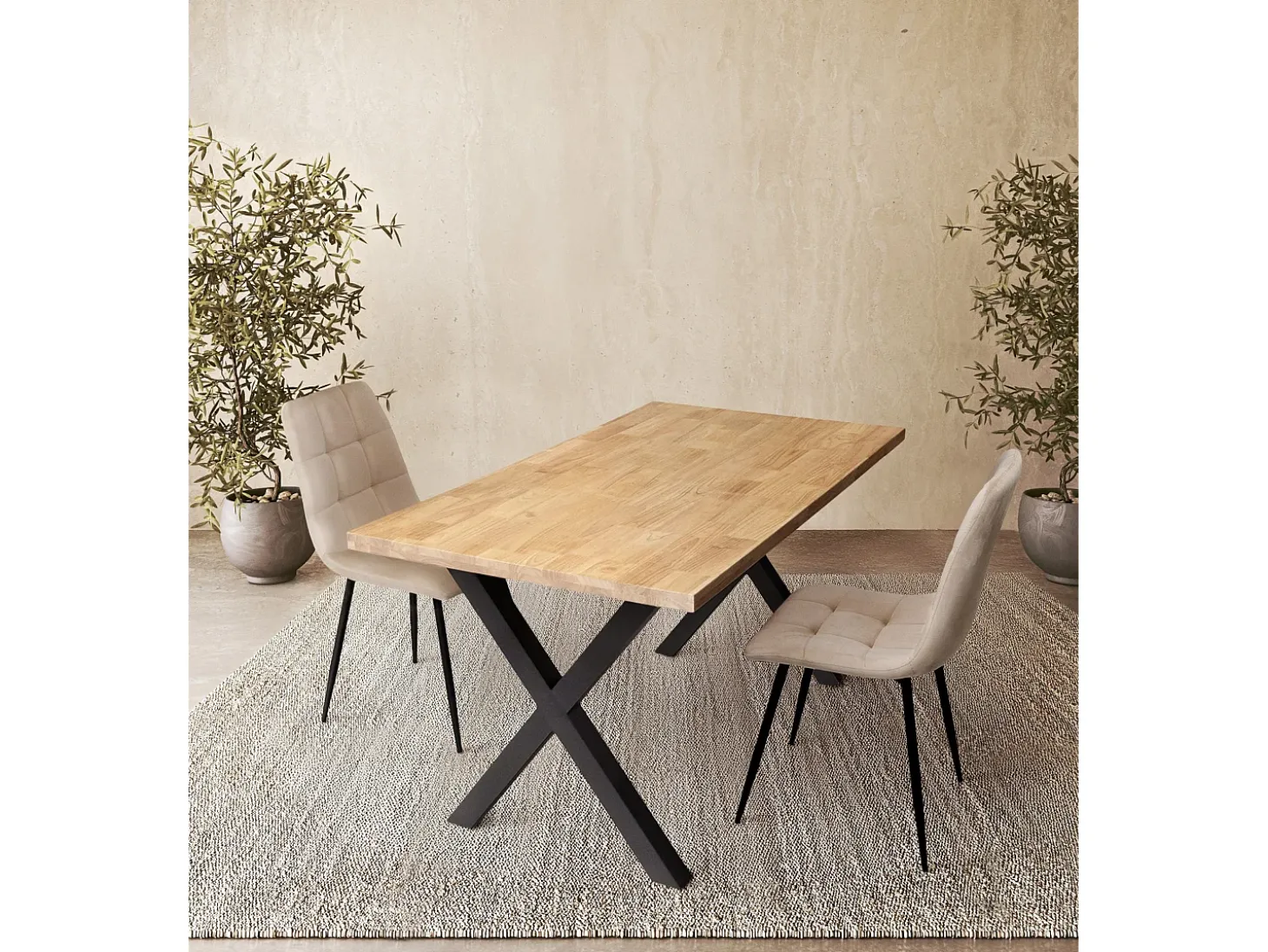 Mesa de comedor de 75x140x80 cm con tablero en color madera y patas en 'X' negras Bilbao