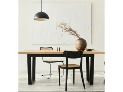 Mesa de comedor de 75x140x80 cm con sobre de madera maciza con patas negras Barcelona