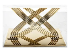 Mesa de comedor Domitille 160x90 de cerámica efecto mármol con patas de metal dorado