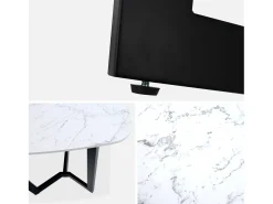 Mesa de comedor efecto mármol, patas de metal, de 4 a 6 plazas blanco