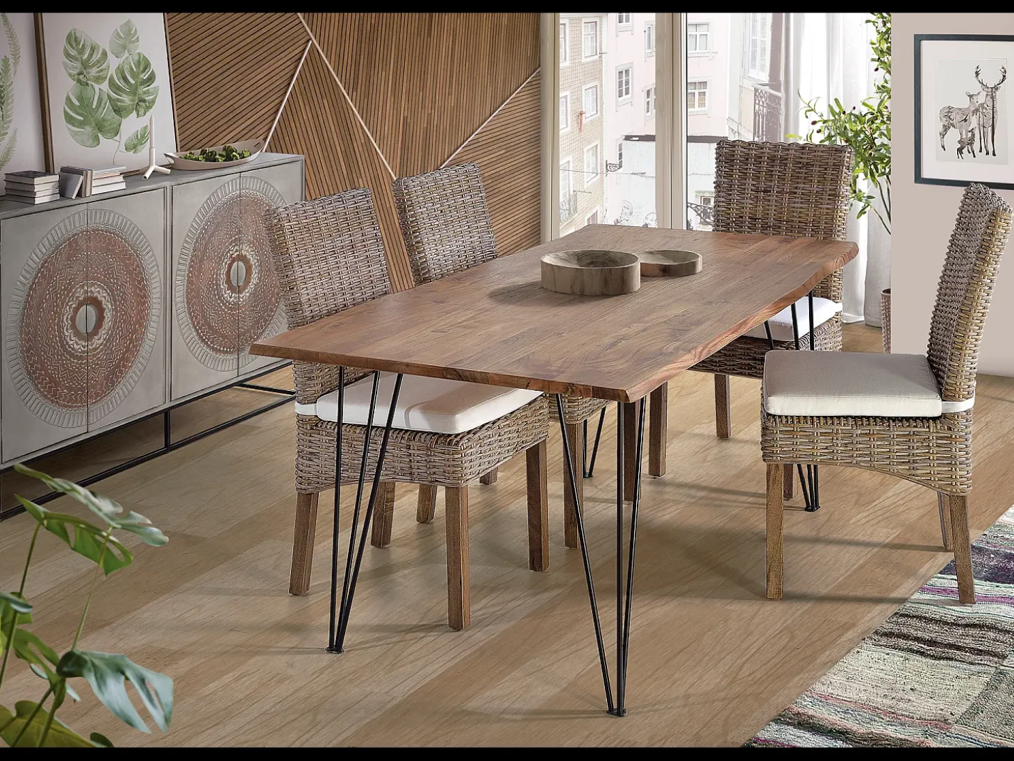 Mesa de comedor en madera acacia natural y patas de metal 10 plazas