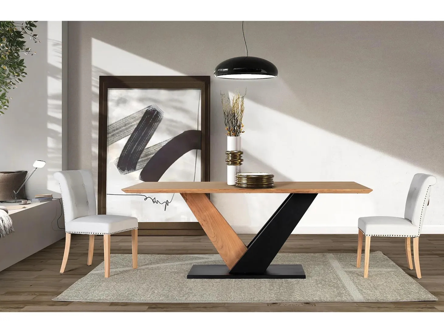Mesa de comedor en madera de acacia maciza natural