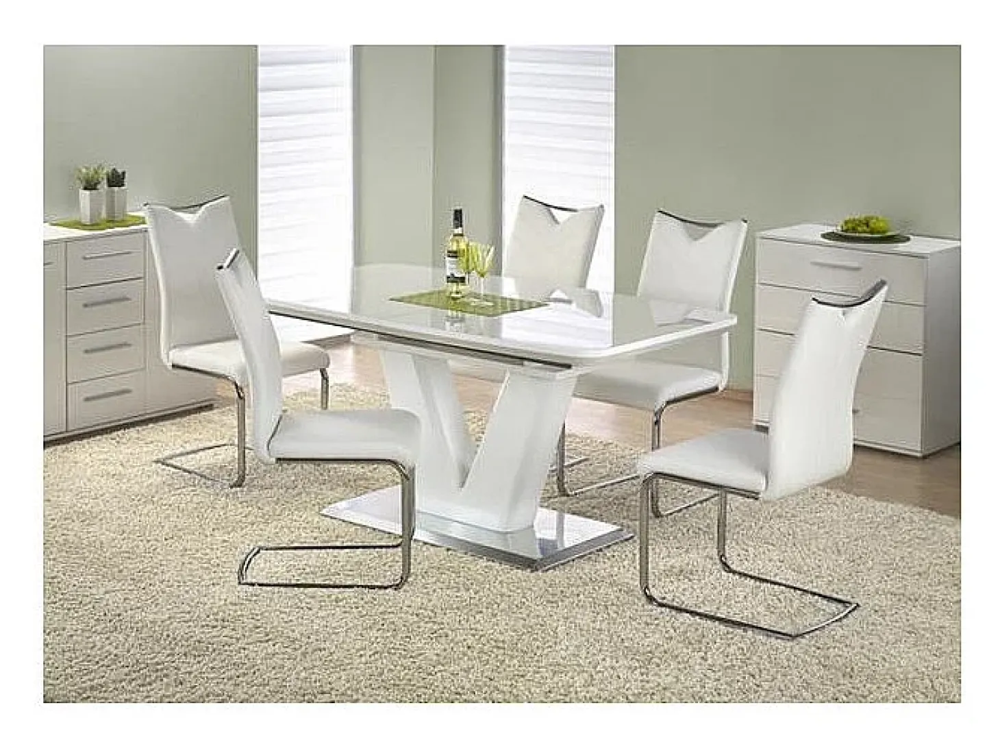 Mesa de comedor en V extensible Clari lacada en blanco
