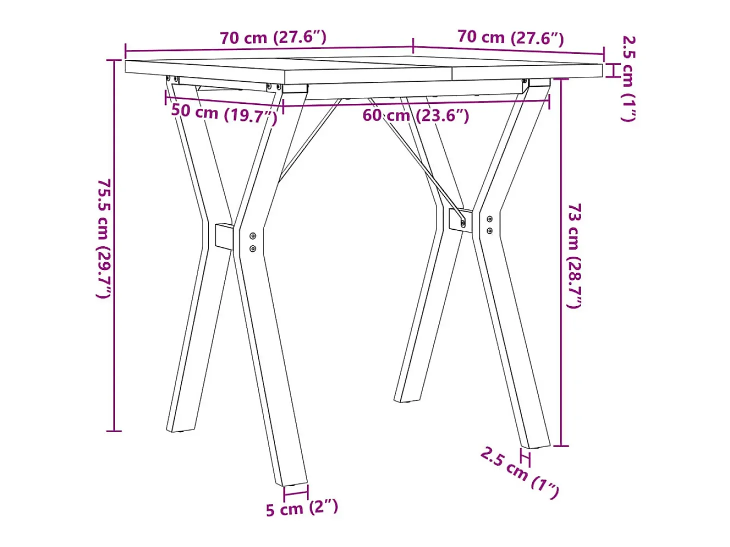 Mesa de comedor estructura en Y 70x70x75,5cm madera maciza de pino acero