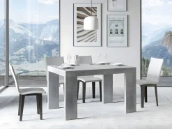 Mesa de comedor extensible de madera Ribo-Color Gris cemento-Base y soporte con ruedas-Alargaderas -Ancho extensible