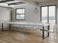 Mesa de comedor extensible tiroz-Color Blanco-Soporte 2 pies-5 alargaderas gruesas-Ancho extensible