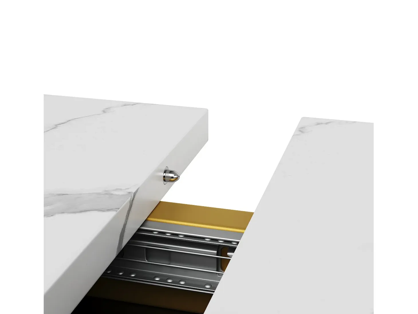 Mesa de comedor extensible para 6-8 personas 160x80cm, tapa chapada en mármol con patas cruzadas de metal dorado