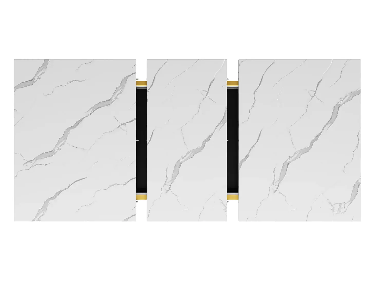 Mesa de comedor extensible para 6-8 personas 160x80cm, tapa chapada en mármol con patas cruzadas de metal dorado