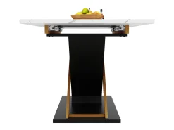Mesa de comedor extensible para 6-8 personas 160x80cm, tapa chapada en mármol con patas cruzadas de metal dorado