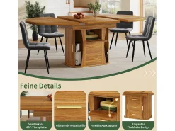 Mesa de comedor extensible para 6 personas - 118/158 x 118 x 77 cm - con 3 puertas + 2 cajones - MDF - natural