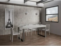 Mesa de comedor extensible tiroz-Color Blanco-Soporte 4 pies-Alargaderas -Ancho extensible