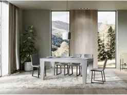 Mesa de comedor extensible de madera Kristo patas en V-Color Gris cemento-Soporte 4 pies-Alargaderas -Ancho extensible
