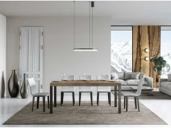 Mesa de comedor extensible Karry-Color Gris cemento-Soporte 2 pies-Ancho extensible