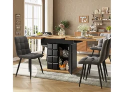 Mesa de comedor extensible con 2 puertas - Mesa de comedor plegable con diseño de cuadros - negra - para cocina y salón