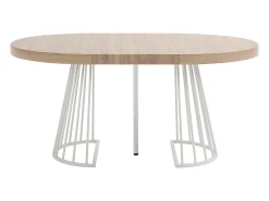 Mesa de comedor extensible para 2 a 12 personas en MDF y acero - Natural claro y blanco - FIRELA