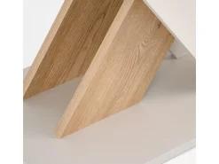 Mesa de comedor extensible APODIS con pata central beige y madera