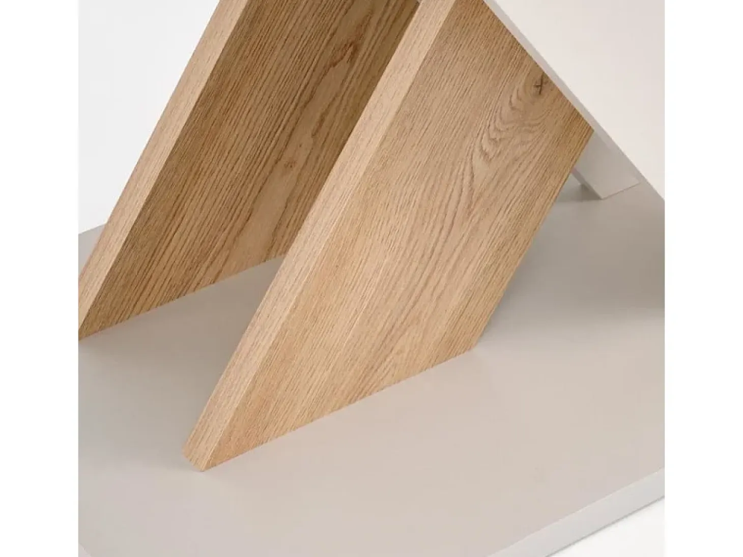 Mesa de comedor extensible APODIS con pata central beige y madera