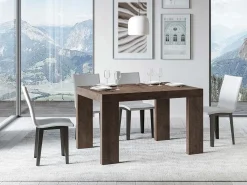 Mesa de comedor extensible de madera Ribo-Color Marrón-Soporte 4 pies-Alargaderas -Ancho extensible