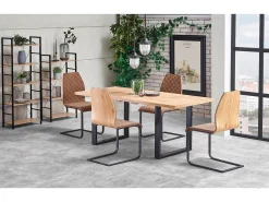 Mesa de comedor extensible de 135-185 cm con tablero de aspecto roble Wotan y patas de metal negro Venice
