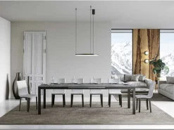 Mesa de comedor extensible Karry evolución-Color Gris cemento-Soporte 4 pies-Ancho extensible