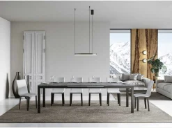 Mesa de comedor extensible Karry evolución-Color Gris cemento-Soporte 4 pies-Ancho extensible
