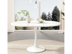 Mesa de comedor extensible ovalada para 4 a 6 personas - L 100/140 x A 100 x A 75 cm - Madera MDF - Blanco