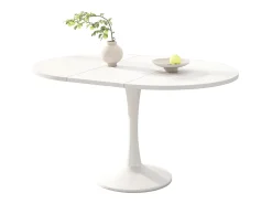 Mesa de comedor extensible ovalada para 4 a 6 personas - L 100/140 x A 100 x A 75 cm - Madera MDF - Blanco