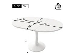 Mesa de comedor extensible ovalada para 4 a 6 personas - L 100/140 x A 100 x A 75 cm - Madera MDF - Blanco