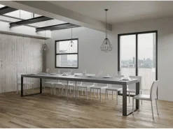 Mesa de comedor extensible tiroz-Color Gris cemento-Soporte 4 pies-5 alargaderas gruesas-Ancho extensible