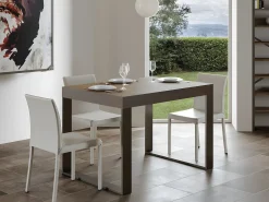 Mesa de comedor extensible tiroz-Color Marrón-Soporte 2 pies-5 alargaderas finas-Ancho extensible