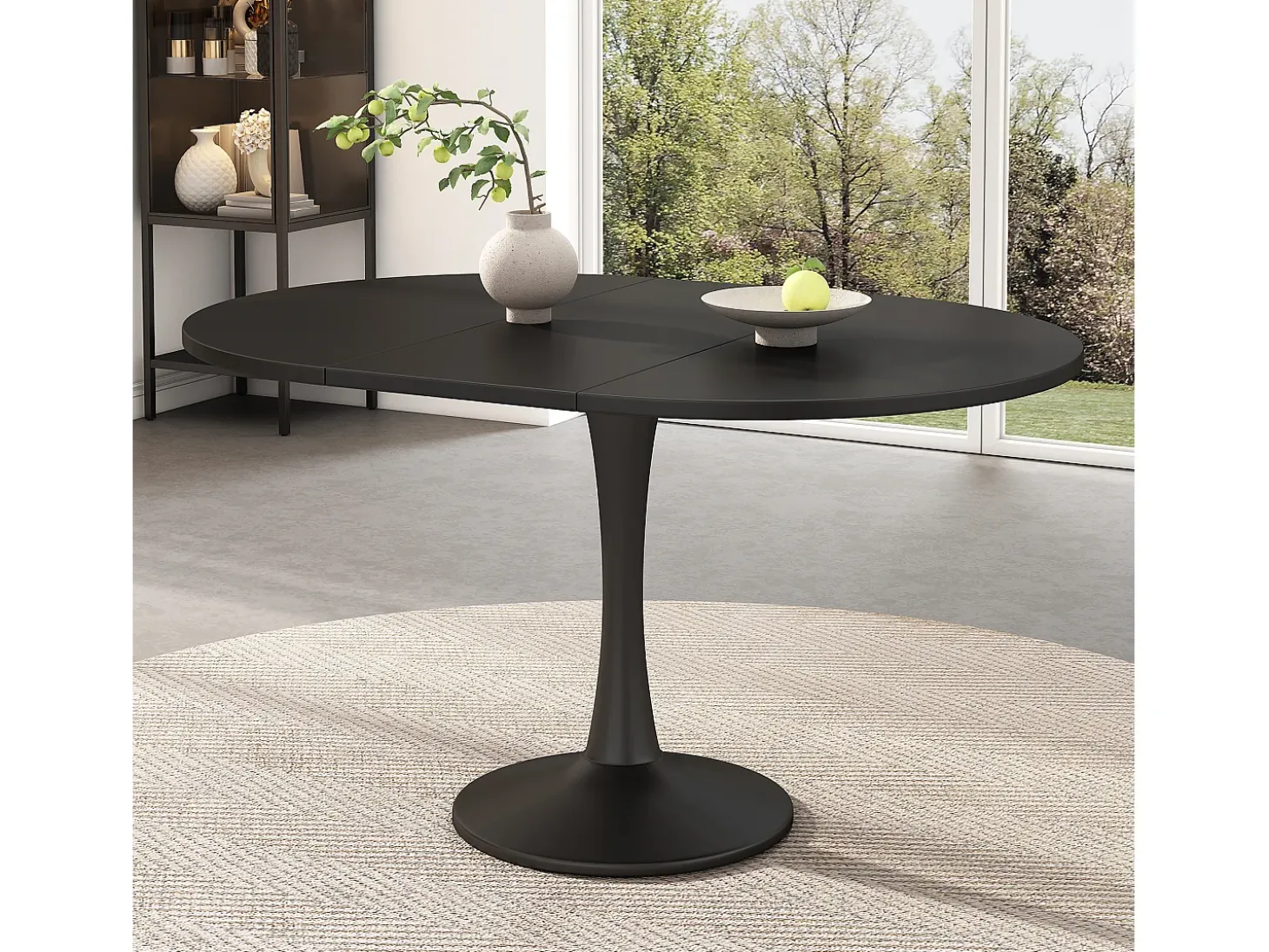 Mesa de comedor extensible ovalada para 4-6 personas 140x100cm en MDF con pata central, color negro