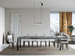 Mesa de comedor extensible Karry evolución-Color Gris cemento-Soporte 2 pies-Ancho extensible