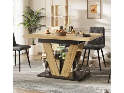 Mesa de comedor extensible para 6 personas - 110/140 x 80 x 75 cm - para cocina y salón - MDF + metal - natural