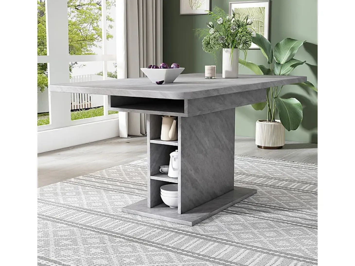 Mesa de comedor extensible moderna con almacenamiento debajo - Gris