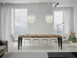 Mesa de comedor extensible Flavio-Color Natural-Soporte 2 pies-Alargaderas -Ancho extensible