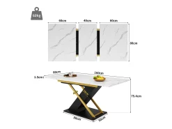 Mesa de comedor extensible (120-160×80 cm) - en MDF - para 6 a 8 personas - Blanco