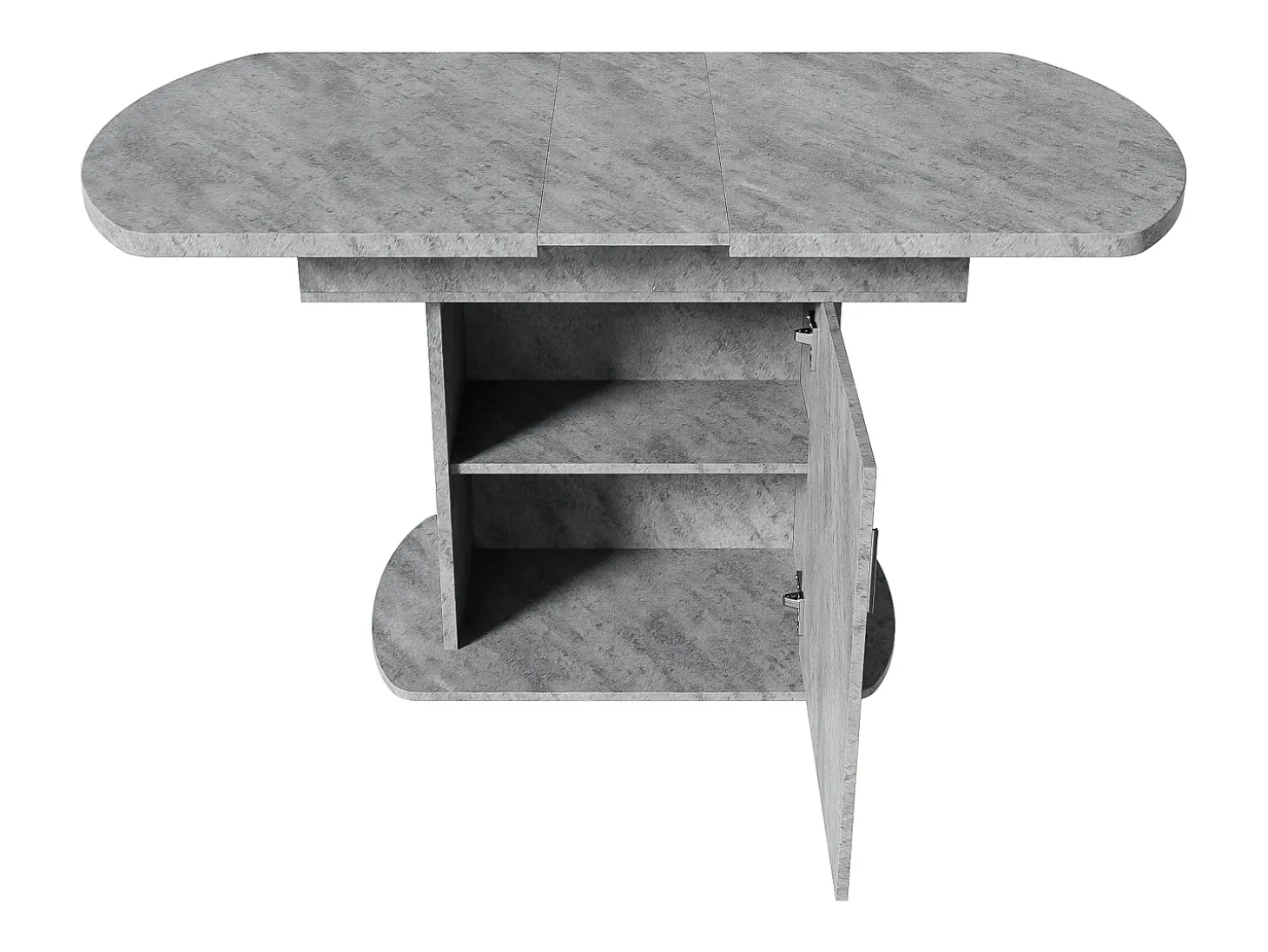 Mesa de comedor extensible ovalada 110(130)x70cm con almacenaje - Acabado efecto hormigón - Gris