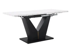Mesa de comedor extensible 159x75cm para 6 personas en MDF chapado en mármol blanco con patas negras