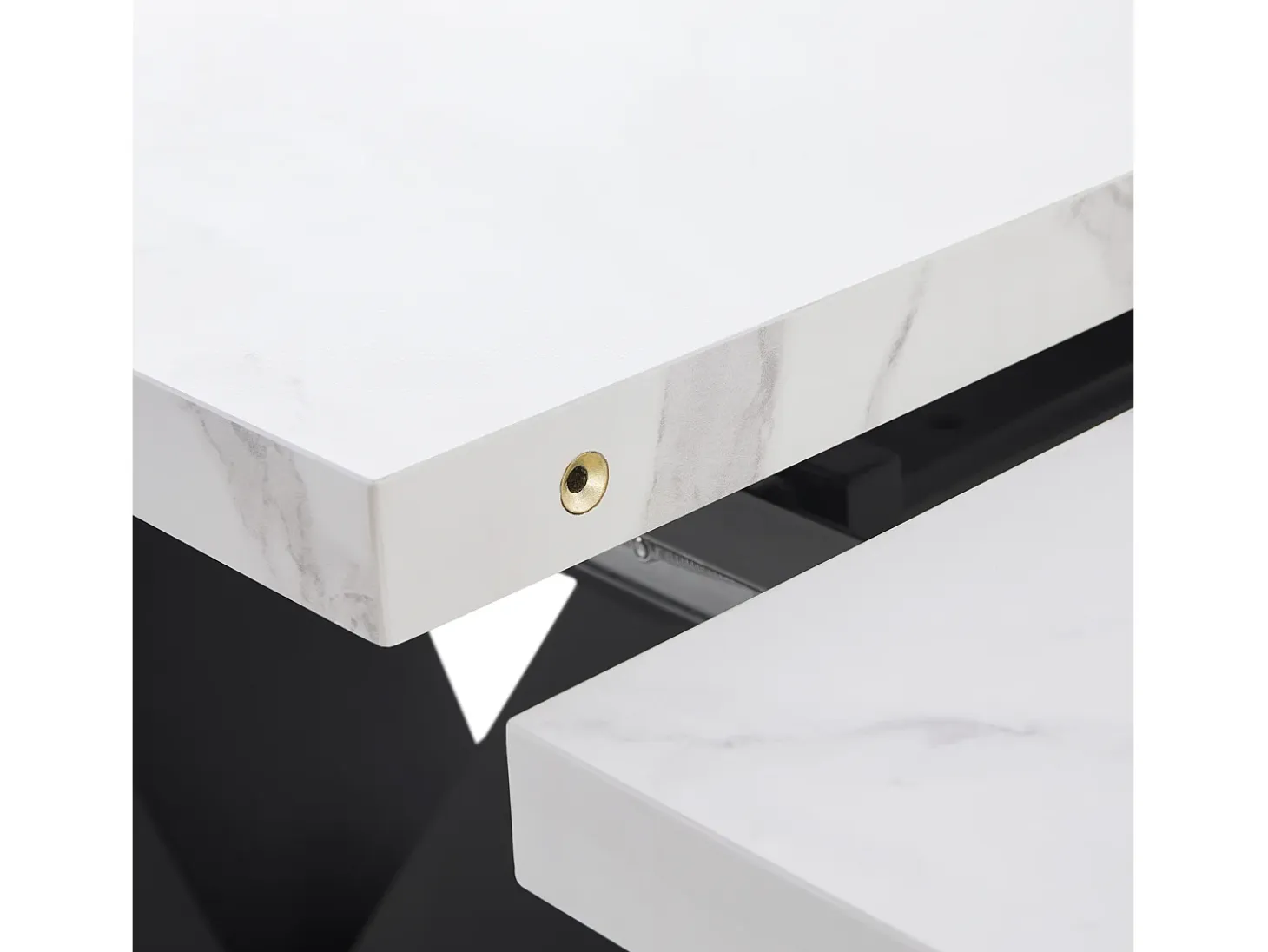 Mesa de comedor extensible 159x75cm para 6 personas en MDF chapado en mármol blanco con patas negras